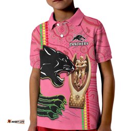 Custom Text And Number Panthers Rugby Polo Shirt The Riff 2022 Premiers Aboriginal Pink Amazing Aussie