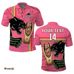 Custom Text And Number Panthers Rugby Polo Shirt The Riff 2022 Premiers Aboriginal Pink Amazing Aussie