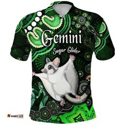 Australian Astrology Polo Shirt Gemini Sugar Glider Zodiac Aboriginal Vibes - Green Amazing Aussie