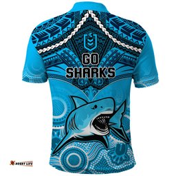 Sharks Rugby Polo Shirt Go Sharkies Aboriginal Mix Polynesian Pattern