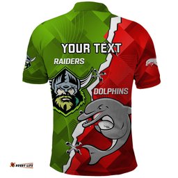 Personalised Dolphins and Raiders Rugby Polo Shirt 2023 Sporty Version