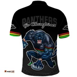 Panthers Premier 2023 Polo Shirt Mascot with NRL Trophy Black Version