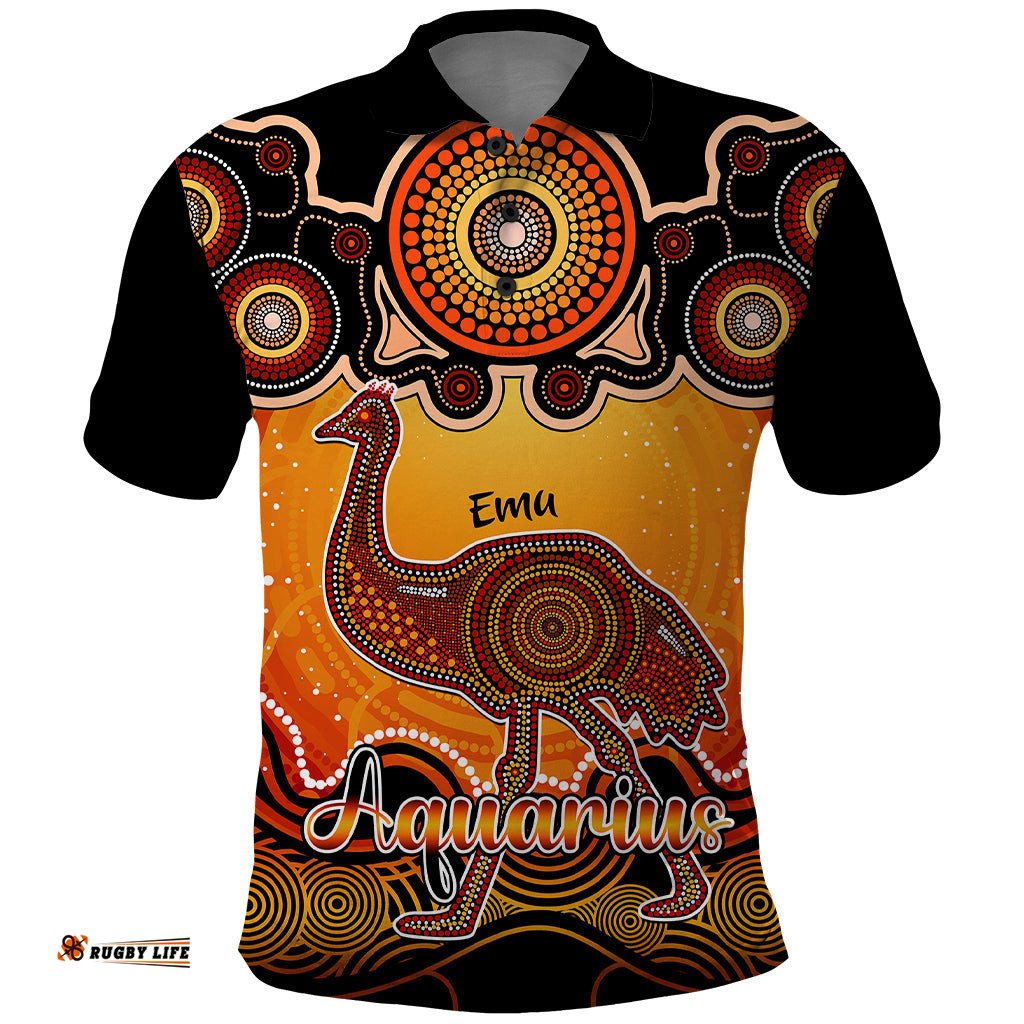 Personalised Australia Aquarius Emu Zodiac Polo Shirt Auz Astrology Aboriginal - Red