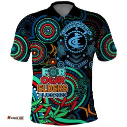 Carlton Blues Football Aboriginal Art Polo Shirt NAIDOC Indigenous Tribal