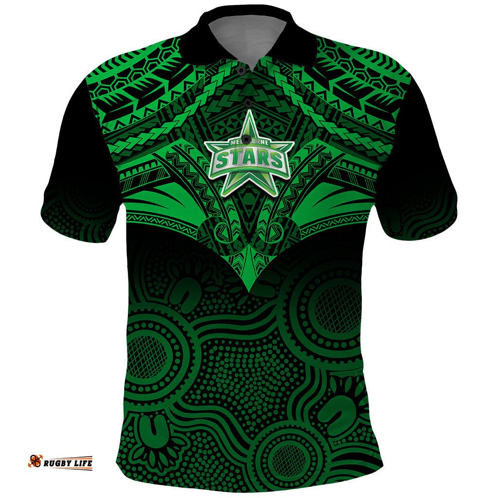 Custom Melbourne Stars Cricket Polo Shirt 2023 Unique Indigenous Art Mix Polynesian Pattern
