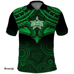 Custom Melbourne Stars Cricket Polo Shirt 2023 Unique Indigenous Art Mix Polynesian Pattern