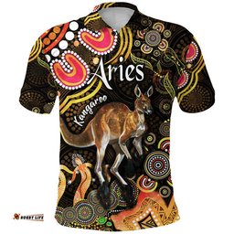Custom Personalised Australian Astrology Polo Shirt Aries Kangaroo Zodiac Aboriginal Vibes - Gold Amazing Aussie