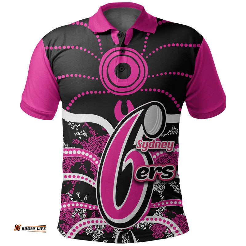 Custom Personalised And Number Sydney Sixers Polo shirt Cricket Dot Aboriginal Amazing Aussie
