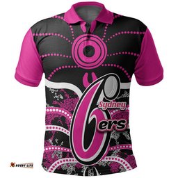 Custom Personalised And Number Sydney Sixers Polo shirt Cricket Dot Aboriginal Amazing Aussie