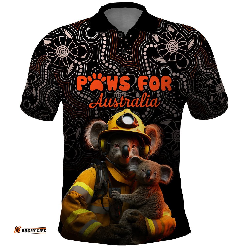 Personalised Paws For Australia Polo Shirt Bushfire Awareness Indigenous Aboriginal