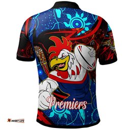 Roosters Rugby Polo Shirt - Custom Roosters Mascot with Rugby Aboriginal Dot Painting Player And Number Polo Shirt Amazing Aussie