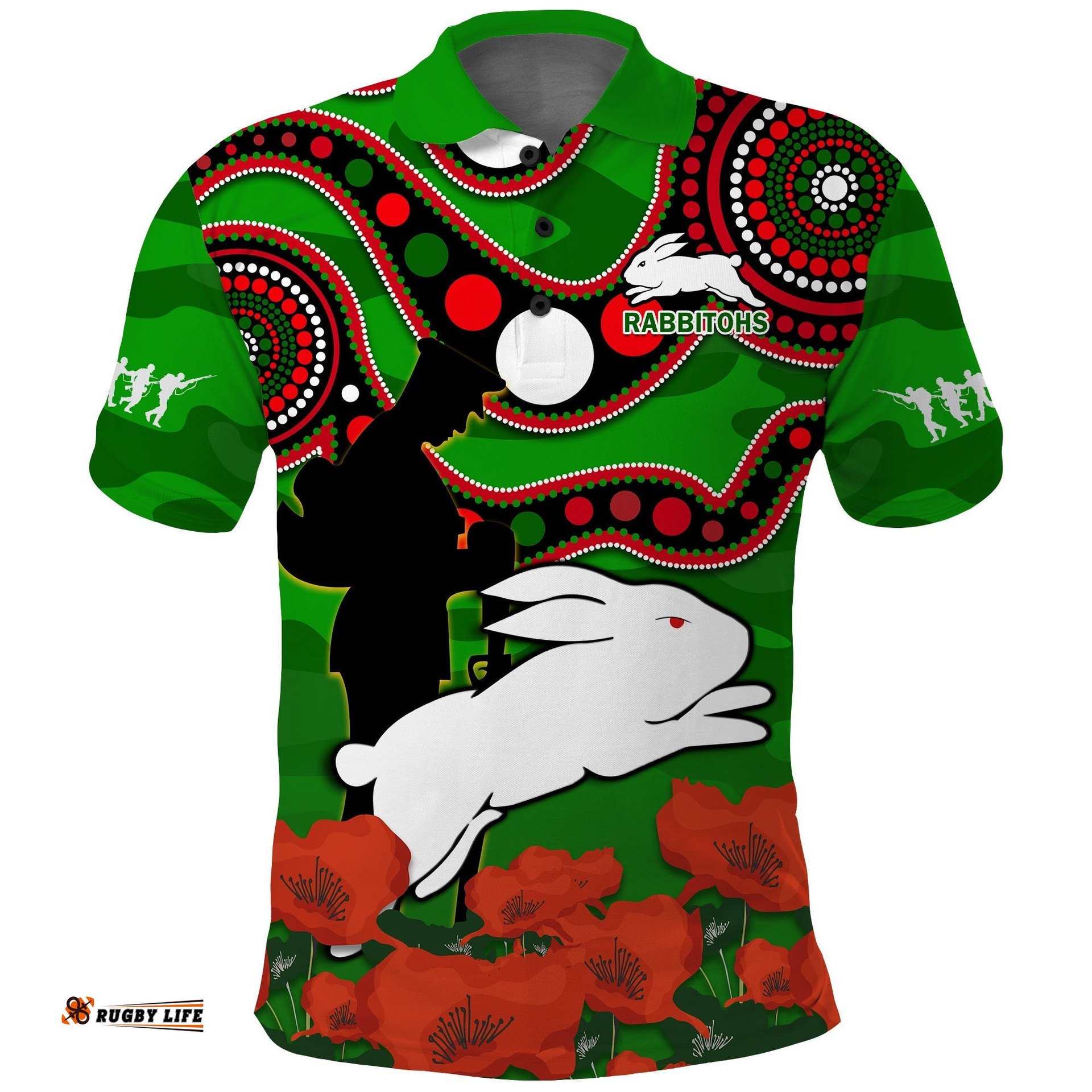 Rabbitohs Rugby ANZAC 2023 Polo Shirt Lest We Forget Amazing Aussie