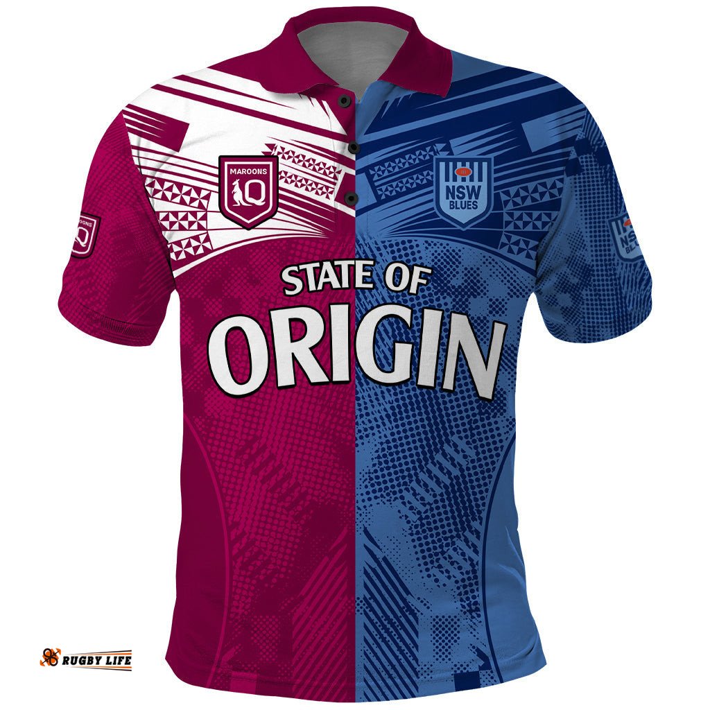 Blues and Maroons Rugby Polo Shirt State of Origin NSW Combine QLD Sporty Style 2023