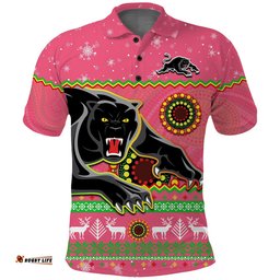 Panthers Christmas Polo Shirt Aboriginal Pattern Penrith Pink Version Amazing Aussie