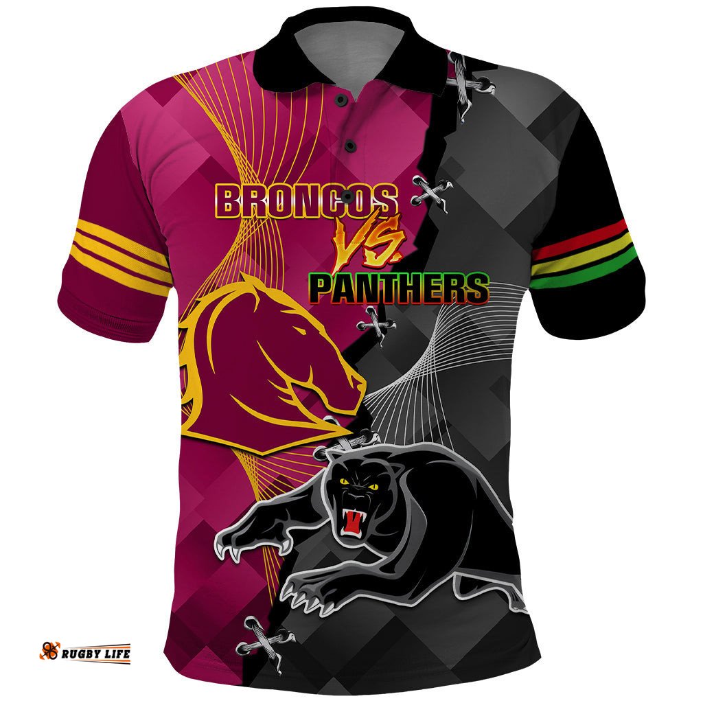 Personalised Panthers And Broncos Rugby Polo Shirt 2023 Grand Final Penrith Brisbane Together