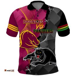 Personalised Panthers And Broncos Rugby Polo Shirt 2023 Grand Final Penrith Brisbane Together