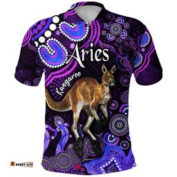 Custom Personalised Australian Astrology Polo Shirt Aries Kangaroo Zodiac Aboriginal Vibes - Purple Amazing Aussie
