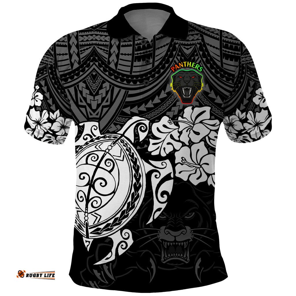 Custom Panthers Rugby Polo Shirt Penrith Hibiscus and Turtle With Polynesian Pattern