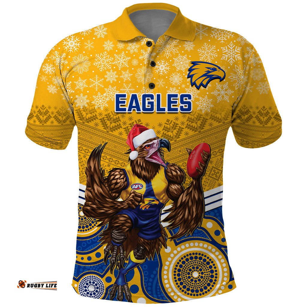 Custom Eagles Football Christmas Polo Shirt Merry Xmas 2023 Mix Aboriginal Art
