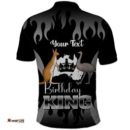 Personalised Australia King Birthday Polo Shirt Australian Map With Crown Black Version