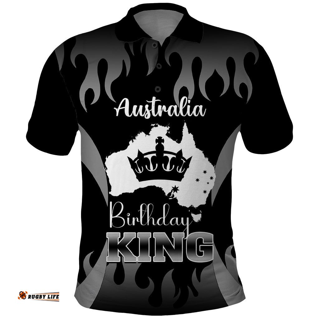 Personalised Australia King Birthday Polo Shirt Australian Map With Crown Black Version