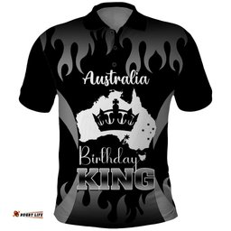Personalised Australia King Birthday Polo Shirt Australian Map With Crown Black Version