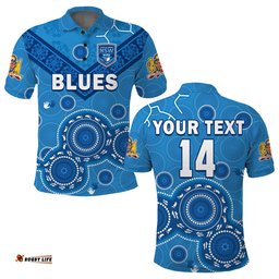 Custom Text And Number NSW Blues Rugby Polo Shirt New South Wales Aboriginal Dot Painting Unique Version Amazing Aussie
