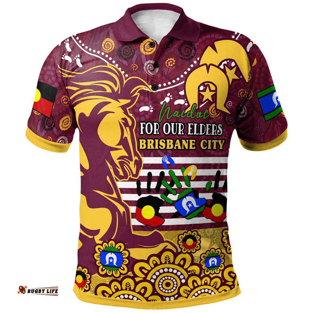 Australia Brisbane City Naidoc Week Custom Polo Shirt - For Our Elders Brisbane City Aboriginal Inspired Polo Shirt Amazing Aussie