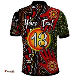 Custom Text and Number Aboriginal Dot Painting Polo Shirt Go To Touch The Sun Amazing Aussie