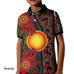 Custom Text and Number Aboriginal Dot Painting Polo Shirt Go To Touch The Sun Amazing Aussie