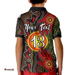Custom Text and Number Aboriginal Dot Painting Polo Shirt Go To Touch The Sun Amazing Aussie