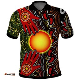 Custom Text and Number Aboriginal Dot Painting Polo Shirt Go To Touch The Sun Amazing Aussie