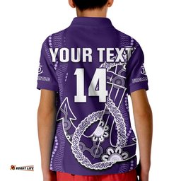 Custom Text And Number Dockers Football Polo Shirt Fremantle Anchor Mix Aboriginal Pattern Dynamic Style Amazing Aussie