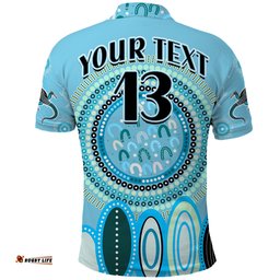 Custom Text and Number Aboriginal Stand Up Polo Shirt Circle Dot with Lizard Version Blue Amazing Aussie