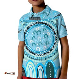 Custom Text and Number Aboriginal Stand Up Polo Shirt Circle Dot with Lizard Version Blue Amazing Aussie