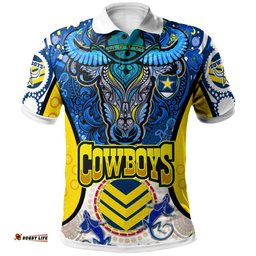 Cowboys Rugby Indigenous Polo Shirt - Custom Tribal Cows With Aboriginal Culture Polo Shirt Amazing Aussie