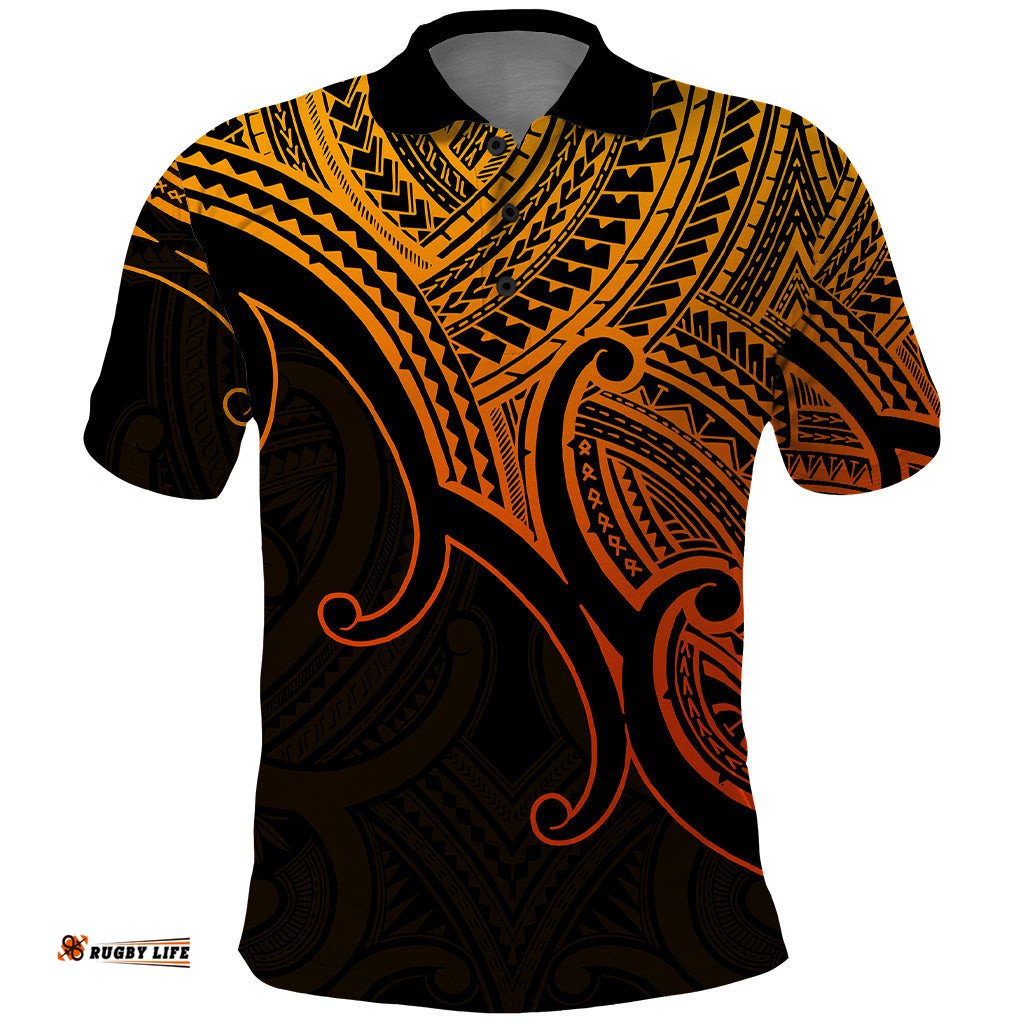 Aotearoa Maori Koru Polo Shirt Polynesian Pacific Tribal - Gold