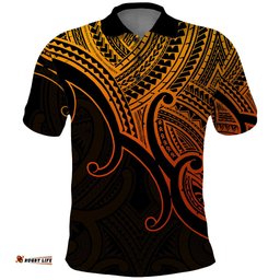Aotearoa Maori Koru Polo Shirt Polynesian Pacific Tribal - Gold