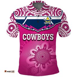 Custom Text And Number Cowboys Rugby Polo Shirt Aboriginal Pattern Pink Version Amazing Aussie
