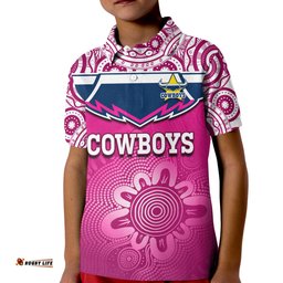 Custom Text And Number Cowboys Rugby Polo Shirt Aboriginal Pattern Pink Version Amazing Aussie