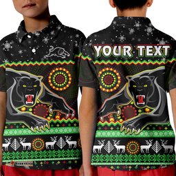Custom Personalised Panthers Christmas Polo Shirt Aboriginal Pattern Penrith Black Version Amazing Aussie