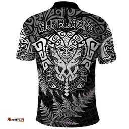 New Zealand Rugby Polo Shirt Silver Fern All Black Mix Ta Moko White Style