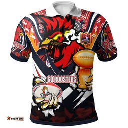 Roosters Premierships Rugby Polo Shirt - Custom "Go Roosters!" Super Champion Claw Scratch Aboriginal Culture Polo Shirt Amazing Aussie