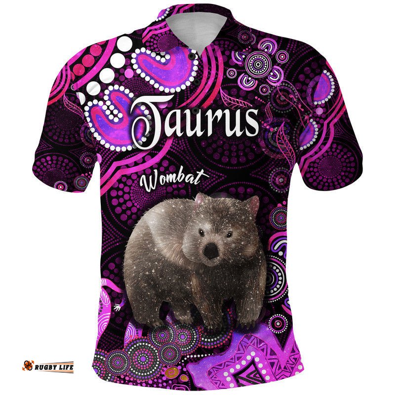 Australian Astrology Polo Shirt Taurus Wombat Zodiac Aboriginal Vibes - Pink Amazing Aussie