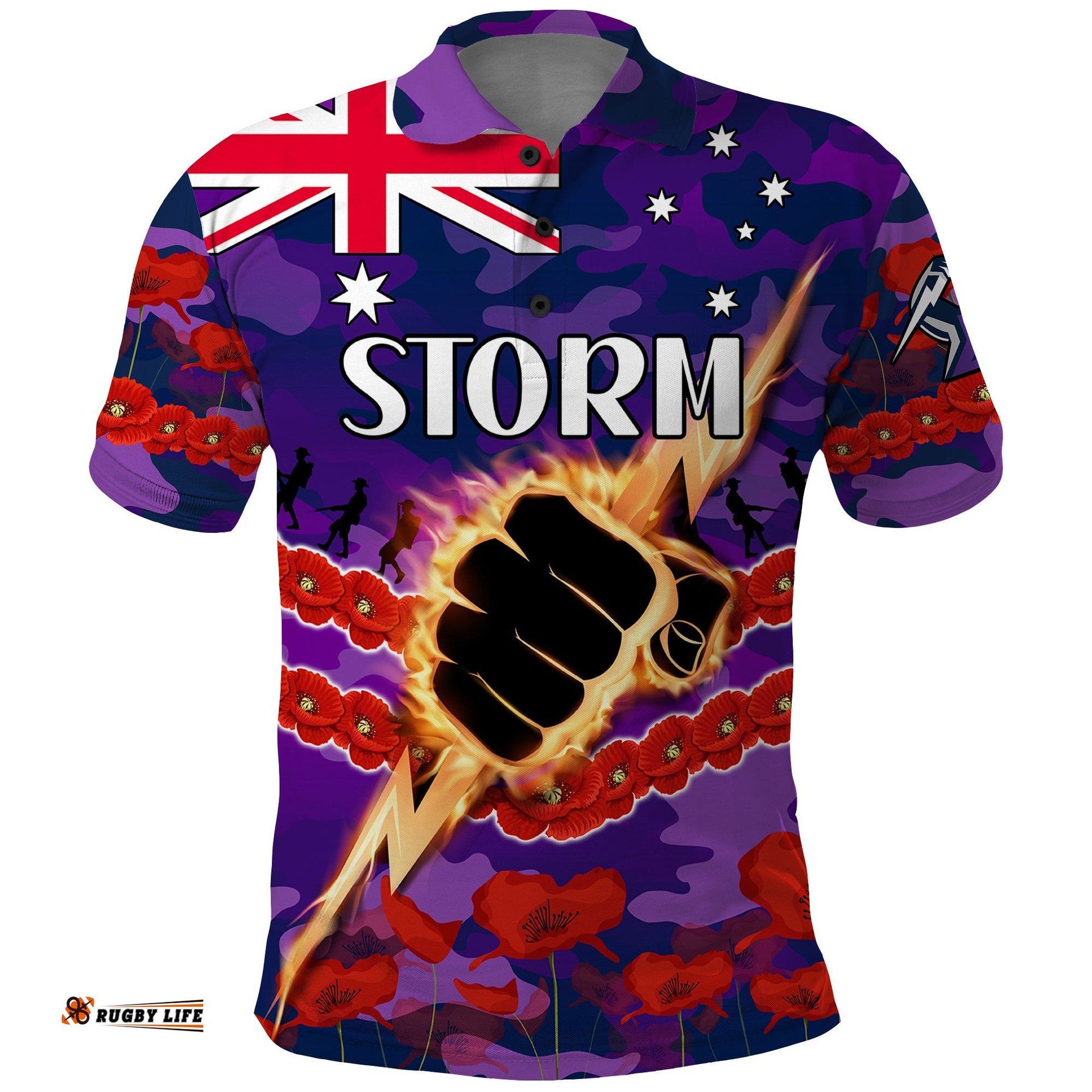 Custom Text And Number Storm Rugby ANZAC Polo Shirt Lest We Forget