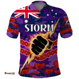 Custom Text And Number Storm Rugby ANZAC Polo Shirt Lest We Forget