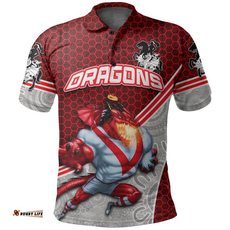 Custom Personalised Dragons Rugby Polo Shirt Mix Aboriginal Simple Amazing Aussie