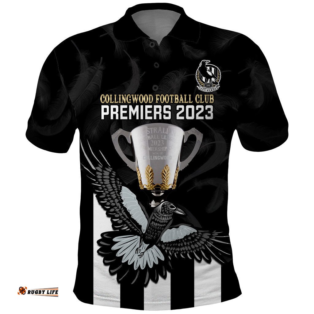 AFL Collingwood Polo Shirt Magpies Premiers 2023 With Trophy Proud