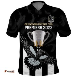 AFL Collingwood Polo Shirt Magpies Premiers 2023 With Trophy Proud