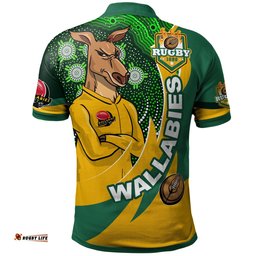 Wallabies Rugby Polo Shirt - Custom Kangaroo Rugby Ball Aboriginal Curve Style Polo Shirt Amazing Aussie